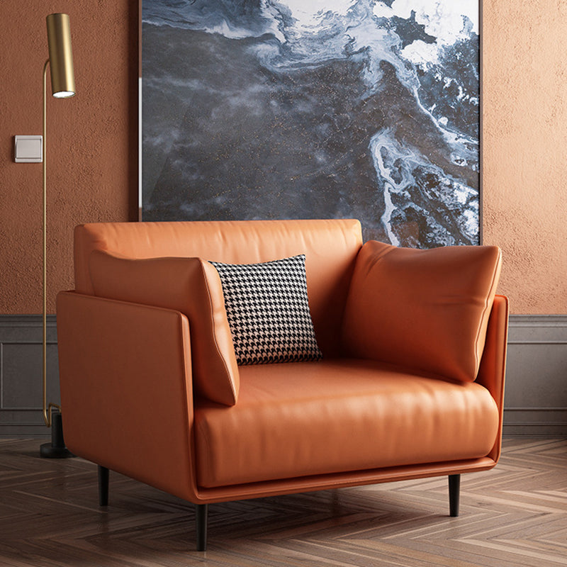 Faux Leather Orange Sofa Pillow Top Arm Sofa with Metal Legs
