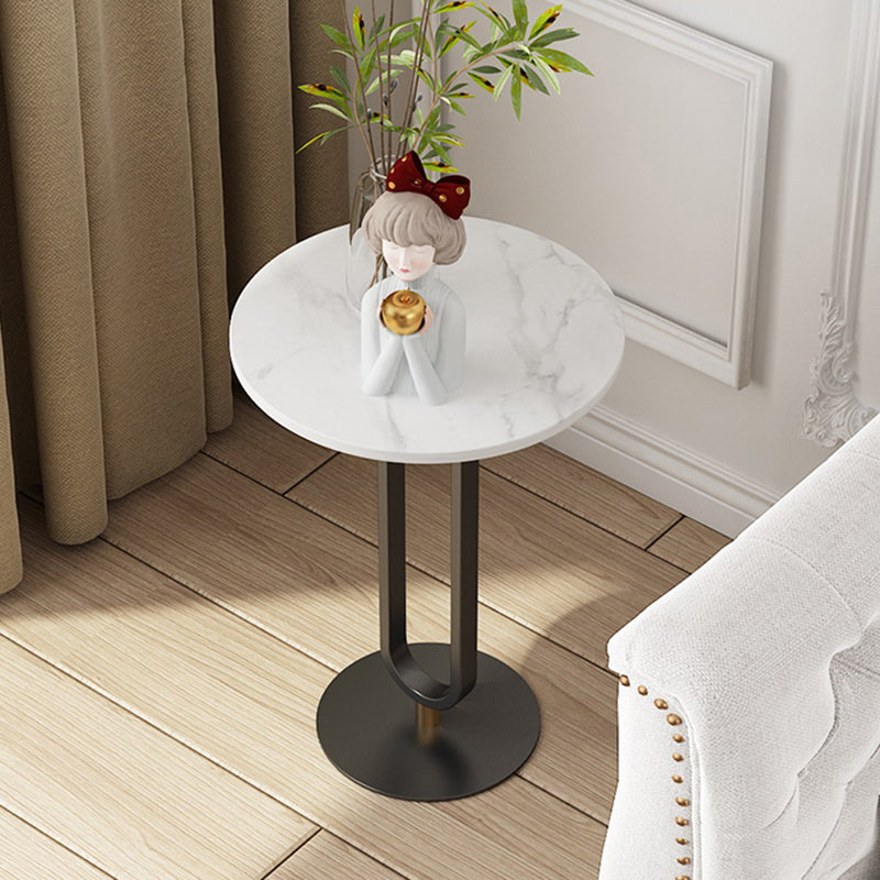 21.65" Tall Pedestal Side Table Modern Style Round Stone Top End Table