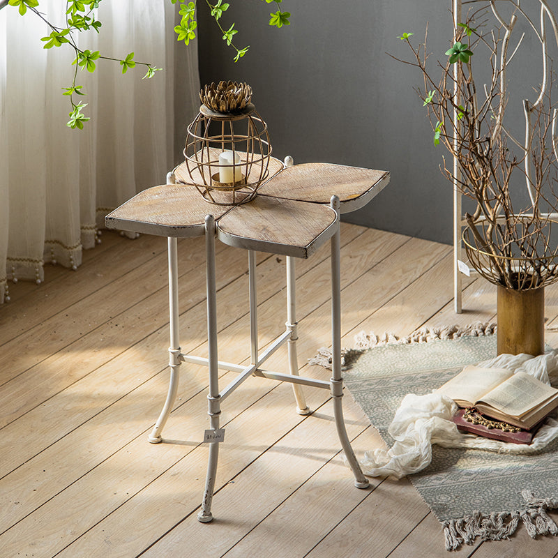 Solid Wood End Table French Country Distressed Side Table in Brown