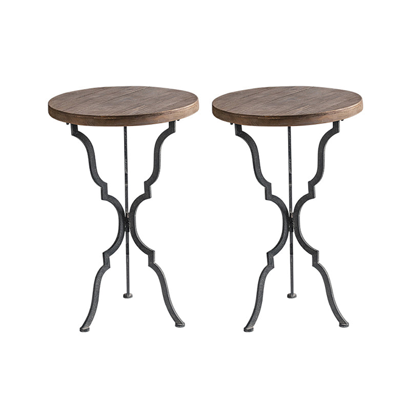 Solid Wood End Table French Country Distressed Side Table in Brown