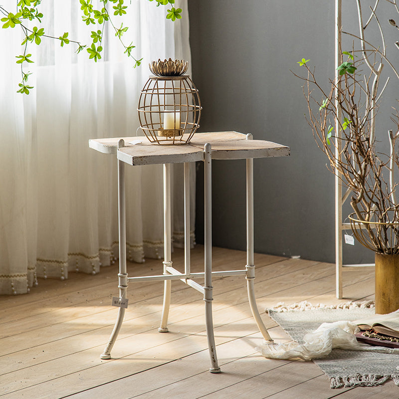Solid Wood End Table French Country Distressed Side Table in Brown