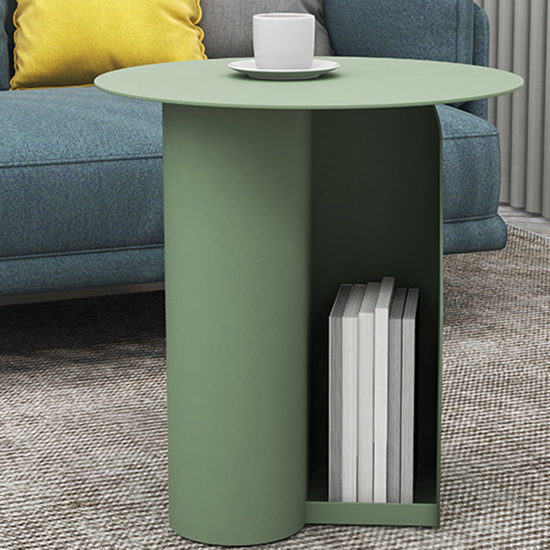 Dia 17.7" Metal Side Table Mid-Century Modern Pedestal End Table with Storage