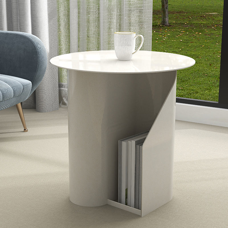 Dia 17.7" Metal Side Table Mid-Century Modern Pedestal End Table with Storage