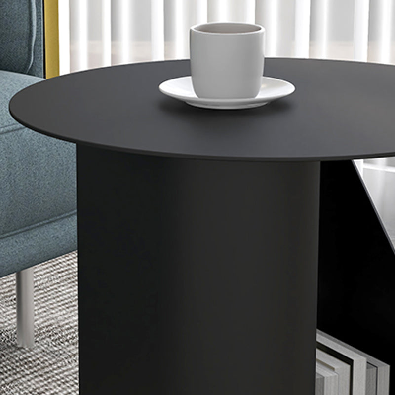 Dia 17.7" Metal Side Table Mid-Century Modern Pedestal End Table with Storage