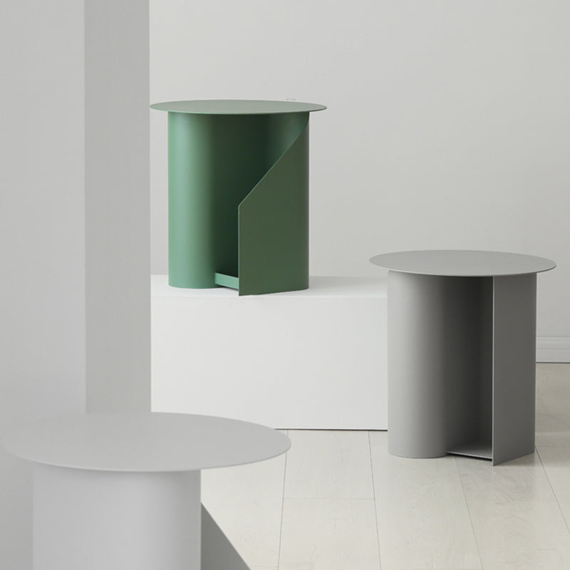 Dia 17.7" Metal Side Table Mid-Century Modern Pedestal End Table with Storage