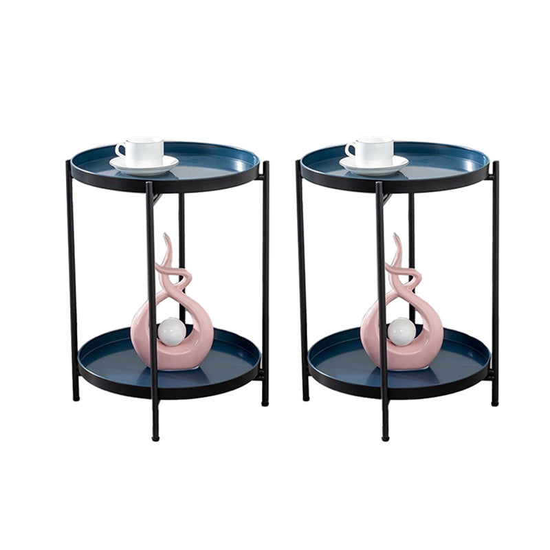 Mid-Century Tray Top End Table 20.3" Tall Iron Round Side Table with Shelf