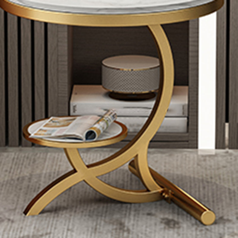 Modern Double Tier Minimalist End Table Abstract Round Corner Table