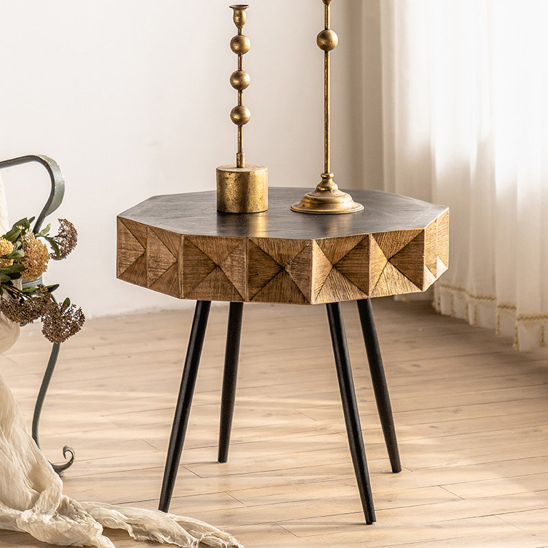 French Country Distressed Wood Sofa Side Accent Table in Brown