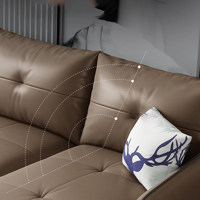 31.49 " H Brown Leather Square Arm Tufted Sofa & Chaise for Living Room