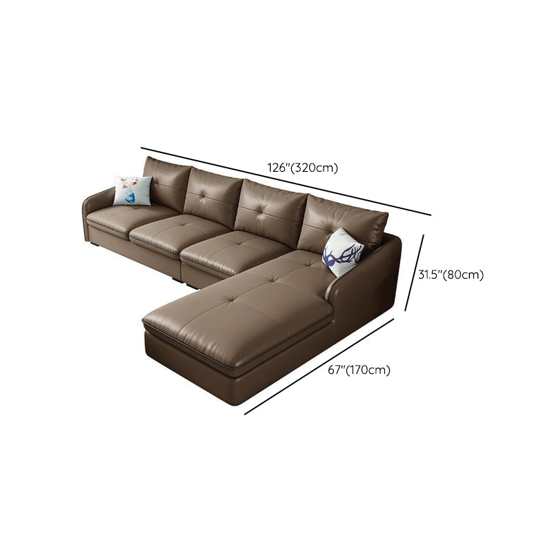 31.49 " H Brown Leather Square Arm Tufted Sofa & Chaise for Living Room