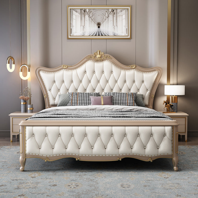 84.65 inch Wide Glam Bed Frame Rubberwood Solid Color Standard Bed with Headboard