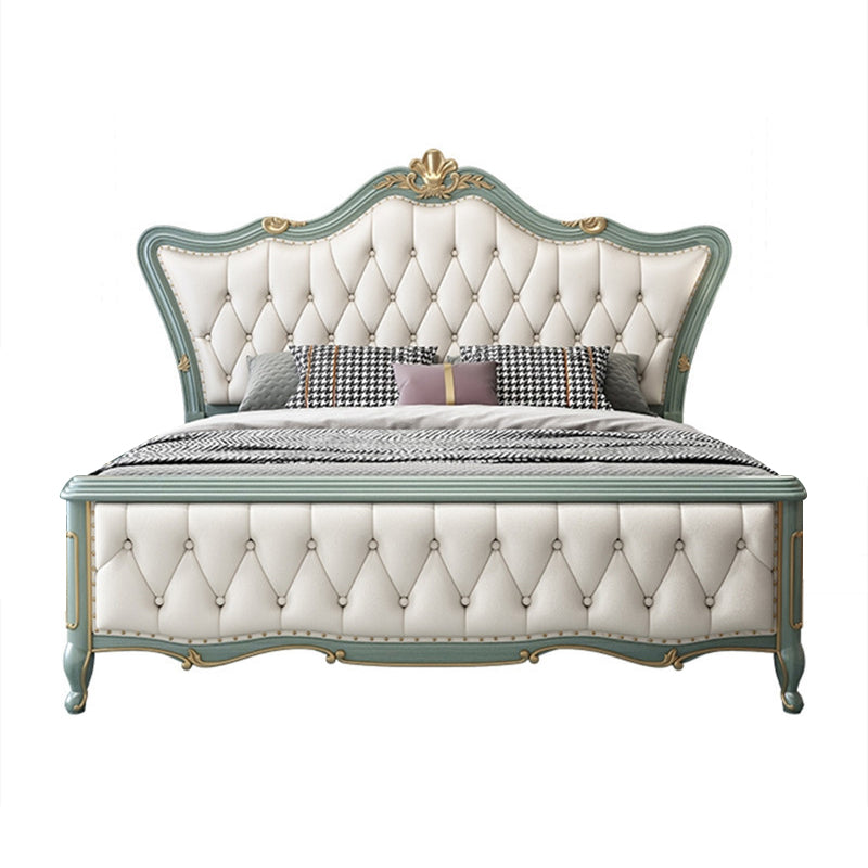 84.65 inch Wide Glam Bed Frame Rubberwood Solid Color Standard Bed with Headboard