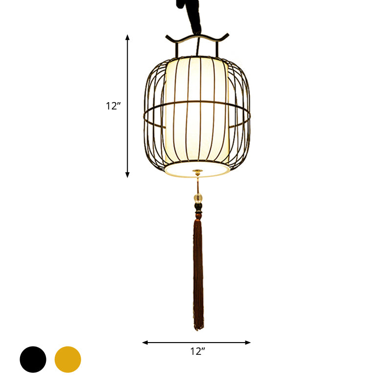 1 Kopf im Indoor -Anhängerlampe mit Zylinder Bambus Schatten chinesischer Stil Schwarz/Gold Hanging Fixture