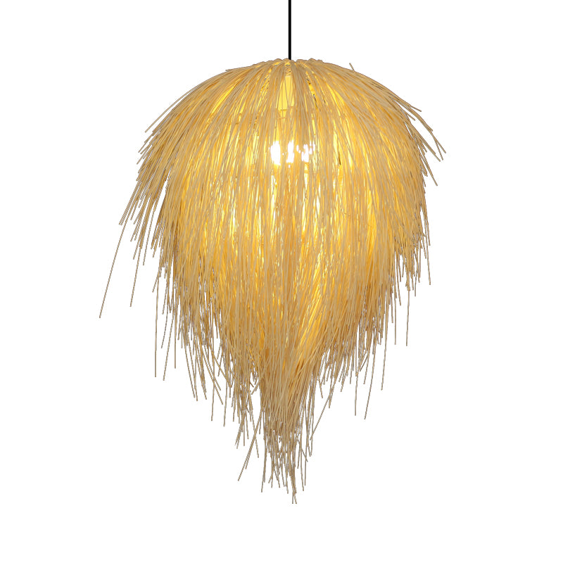 16 "/19.5" W Tapered Hanging Light Modern Style Rattan 1 Head Anhängerlampe in Beige für das Restaurant
