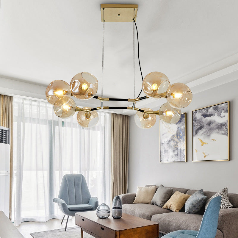 Glass Round Shape Chandelier Light Modern Style 8 Lights Chandelier Light Fixture in Gold