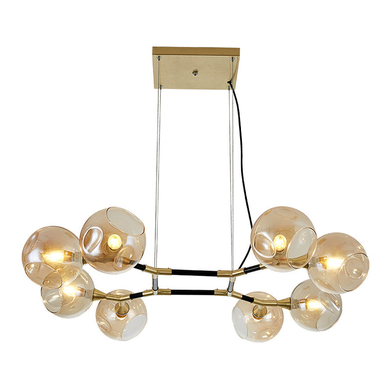 Glass Round Shape Chandelier Light Modern Style 8 Lights Chandelier Light Fixture in Gold