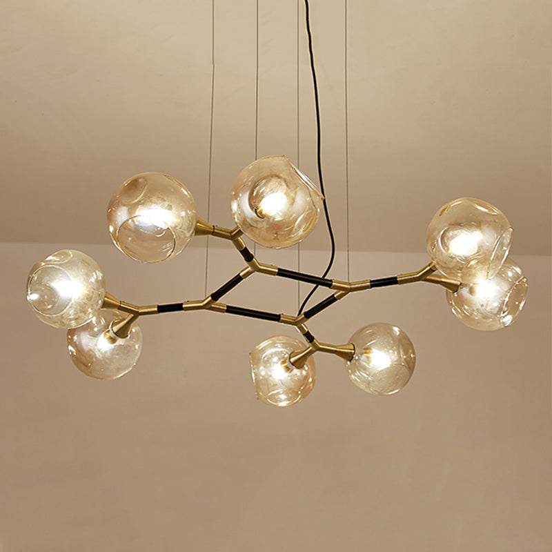 Glass Round Shape Chandelier Light Modern Style 8 Lights Chandelier Light Fixture in Gold