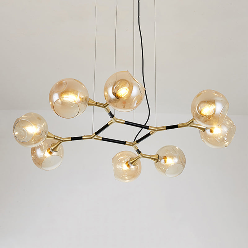 Glass Round Shape Chandelier Light Modern Style 8 Lights Chandelier Light Fixture in Gold