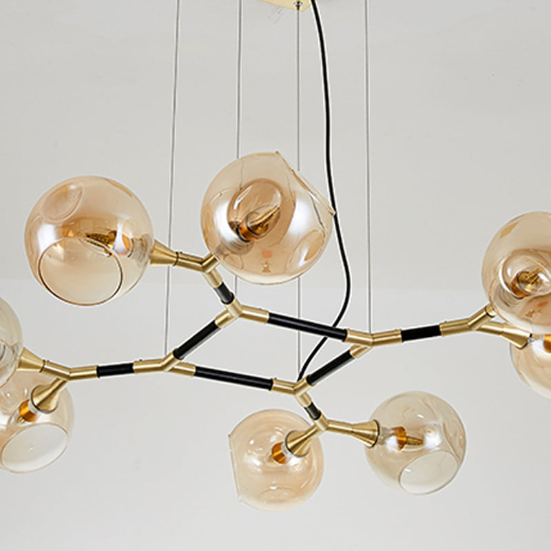 Glass Round Shape Chandelier Light Modern Style 8 Lights Chandelier Light Fixture in Gold