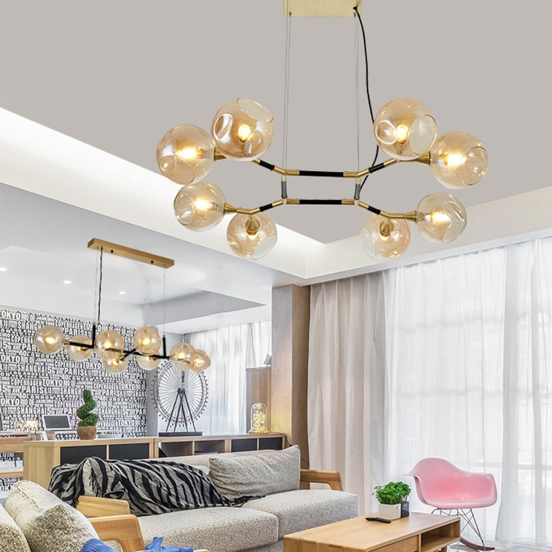 Glass Round Shape Chandelier Light Modern Style 8 Lights Chandelier Light Fixture in Gold