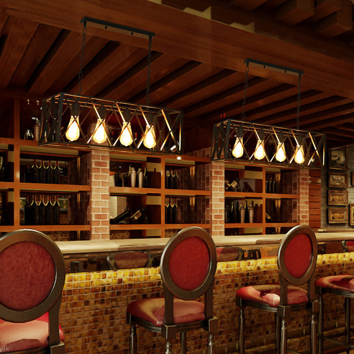 Industrial Style Rectangle Island Pendants Metal Pendant Lights in Black for Dining Room