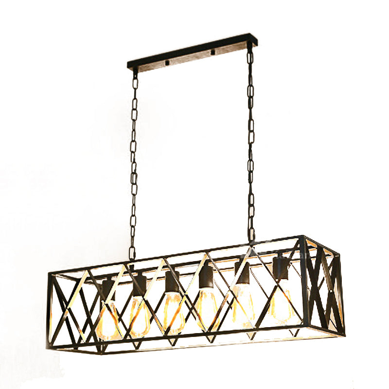 Industrial Style Rectangle Island Pendants Metal Pendant Lights in Black for Dining Room