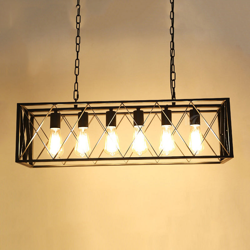 Industrial Style Rectangle Island Pendants Metal Pendant Lights in Black for Dining Room