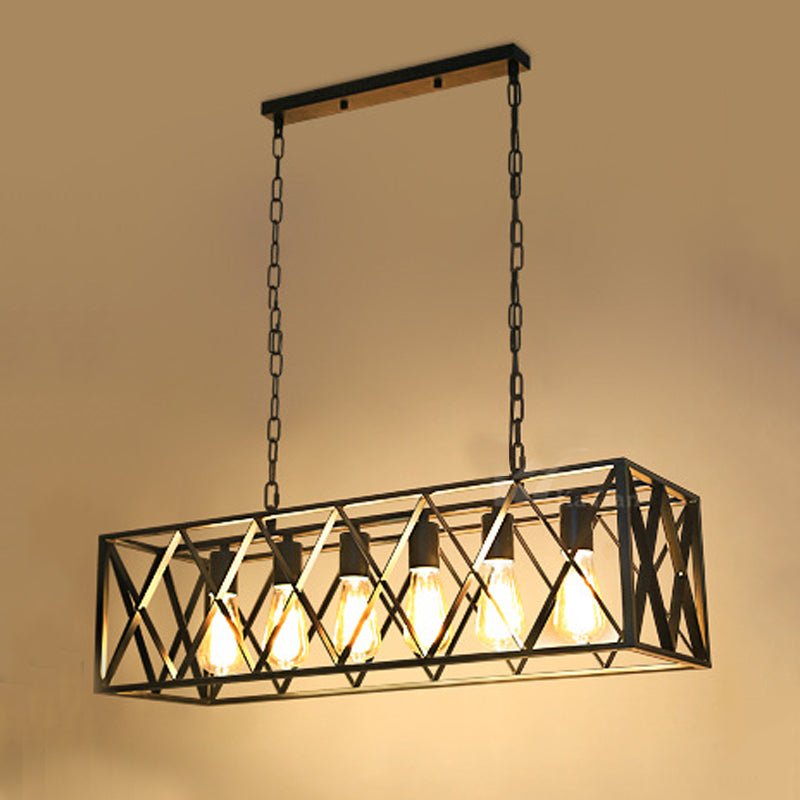 Industrial Style Rectangle Island Pendants Metal Pendant Lights in Black for Dining Room