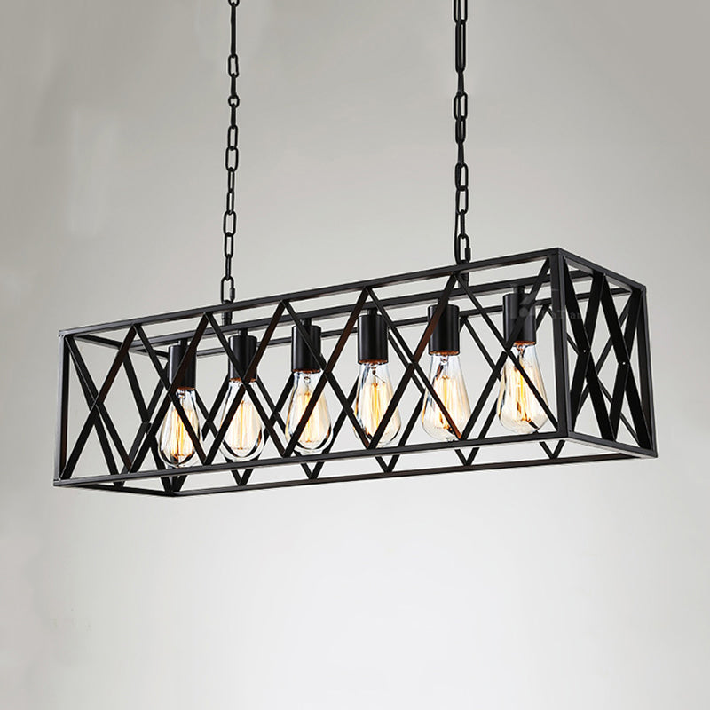 Industrial Style Rectangle Island Pendants Metal Pendant Lights in Black for Dining Room