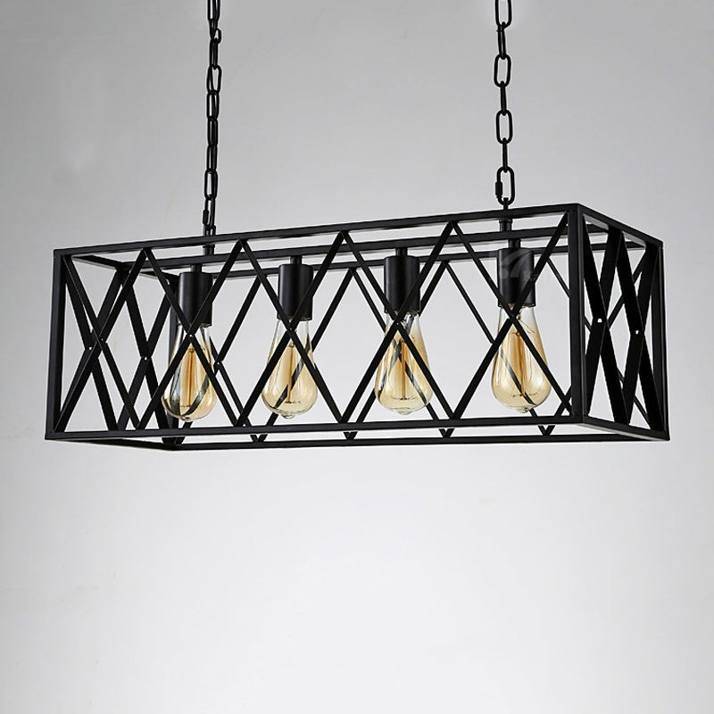 Industrial Style Rectangle Island Pendants Metal Pendant Lights in Black for Dining Room