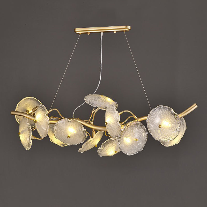 Lotus Leaf Shape Island Light Modern Island Hanging Light with Glass Shade for Dining Room