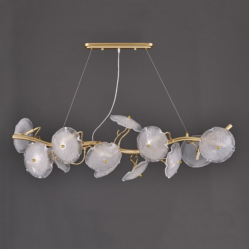 Lotus Leaf Shape Island Light Modern Island Hanging Light with Glass Shade for Dining Room