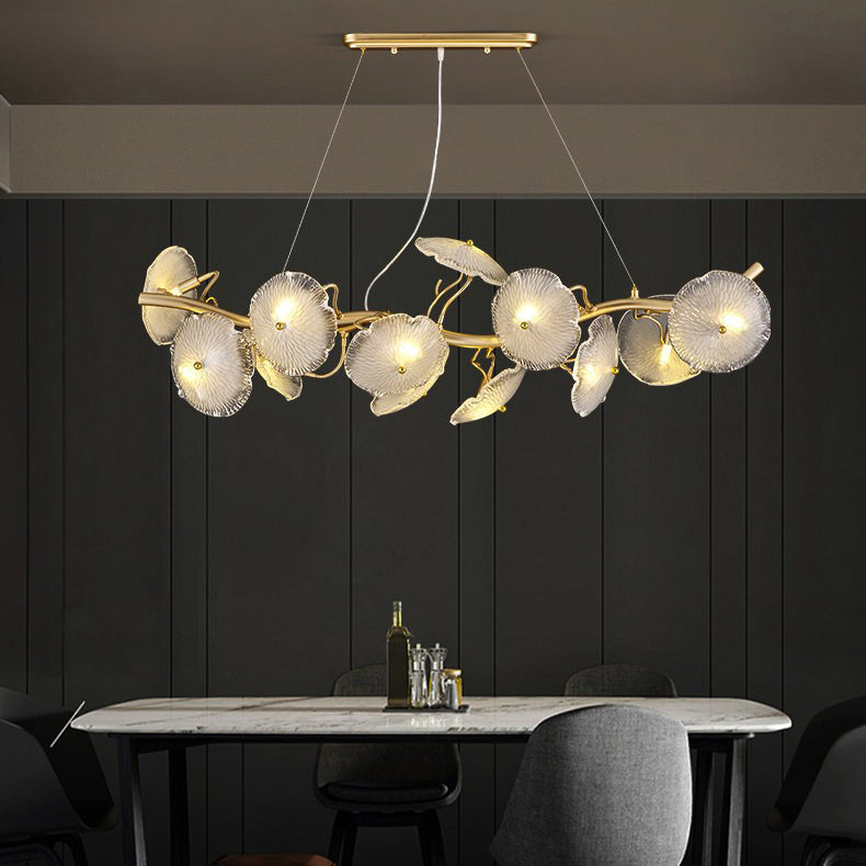 Lotus Leaf Shape Island Light Modern Island Hanging Light with Glass Shade for Dining Room