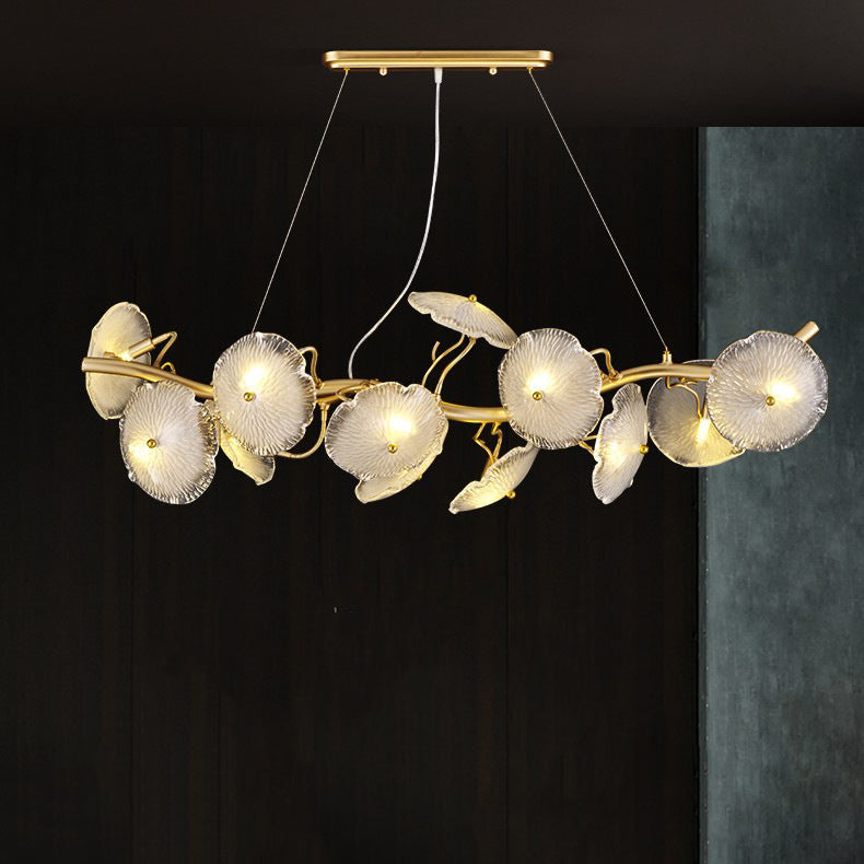 Lotus Leaf Shape Island Light Modern Island Hanging Light with Glass Shade for Dining Room