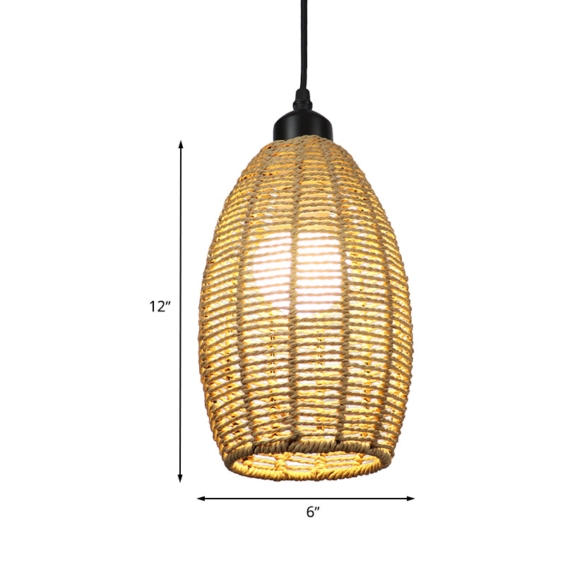 1/3-Licht-Restaurant Hanging Pendellicht mit ovalem Rattan-Schatten Asiatischer beige Deckenlampe, runder/linearer Baldachin