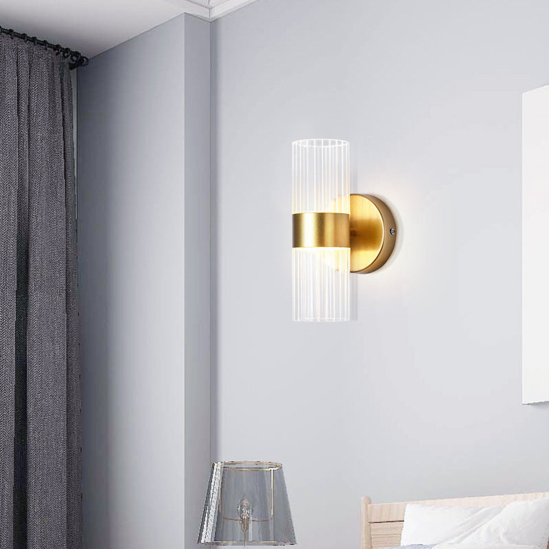 2-Light Cylinder Sconce Light Fixture Modern Glass Wall Light