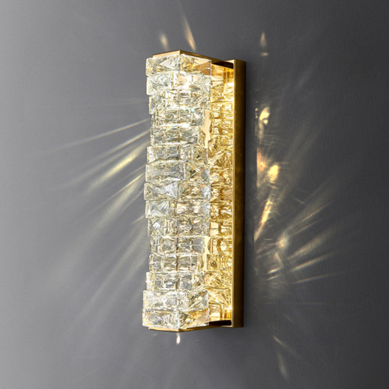 Metal Modern Wall Sconce Geometric Shape Wall Light with Crystal Shade for Study
