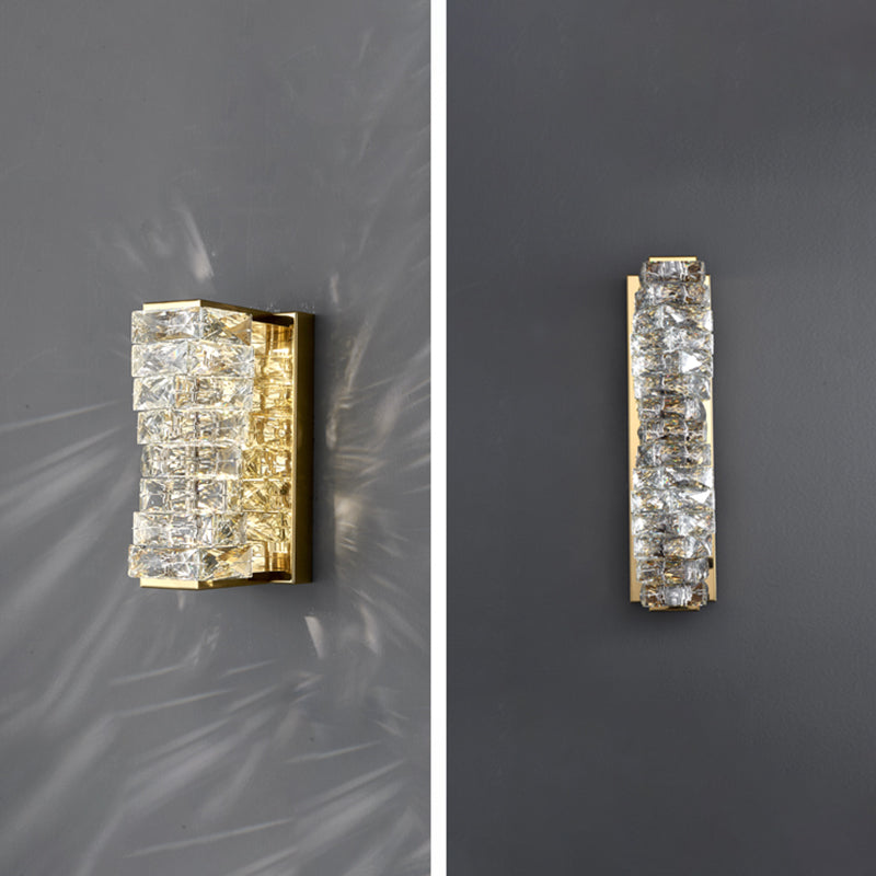 Metal Modern Wall Sconce Geometric Shape Wall Light with Crystal Shade for Study