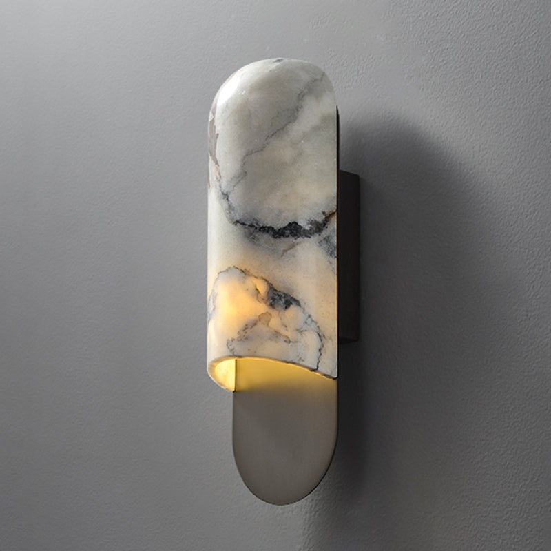 Modern Metal Wall Sconce Geometric Shape Wall Light with Stone Shade for Bedroom