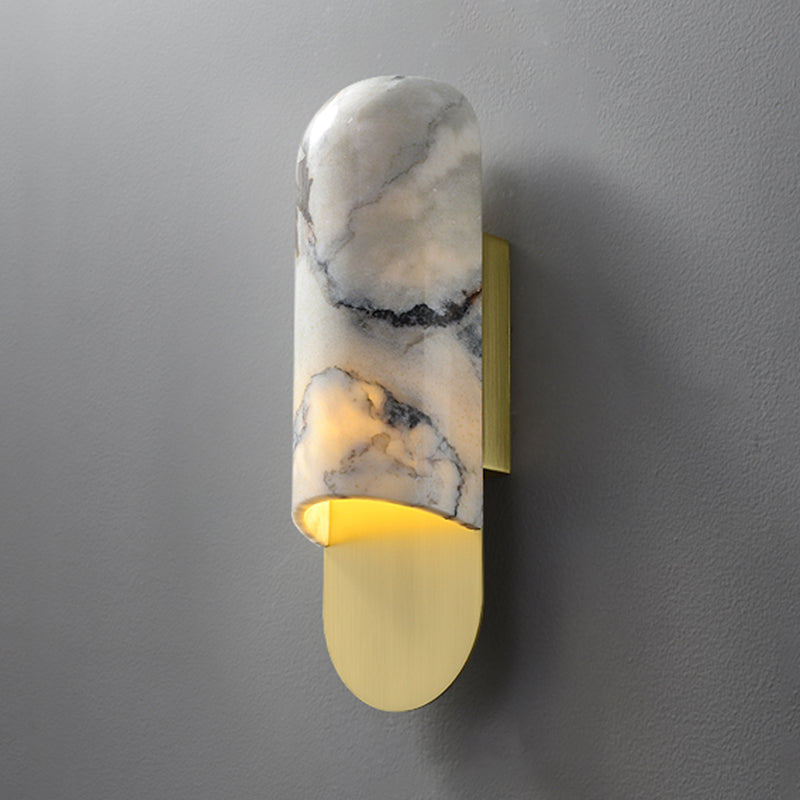 Modern Metal Wall Sconce Geometric Shape Wall Light with Stone Shade for Bedroom
