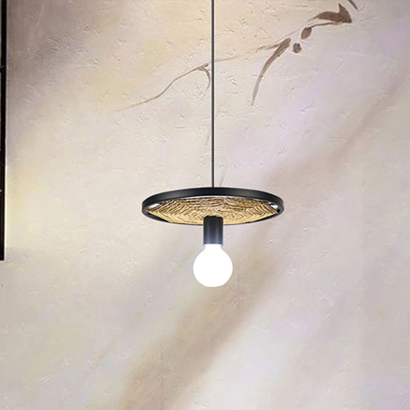 Metallic Ring Pendant Lighting Modern Style 1/3-Light Black Finish Ceiling Lamp with Rope Detail for Dining Room