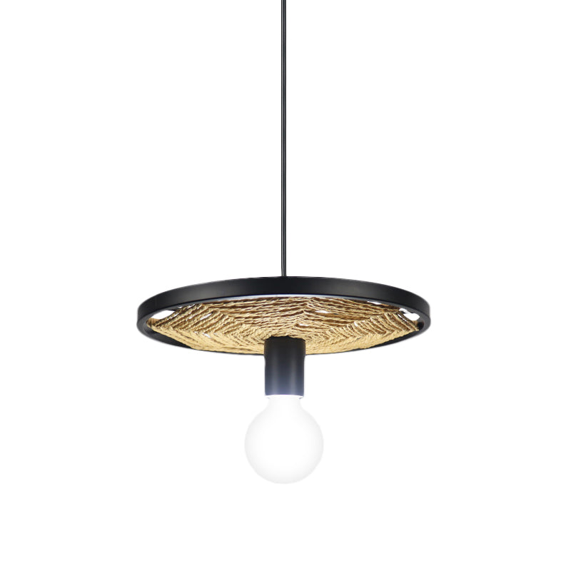 Metallic Ring Pendant Lighting Modern Style 1/3-Light Black Finish Ceiling Lamp with Rope Detail for Dining Room