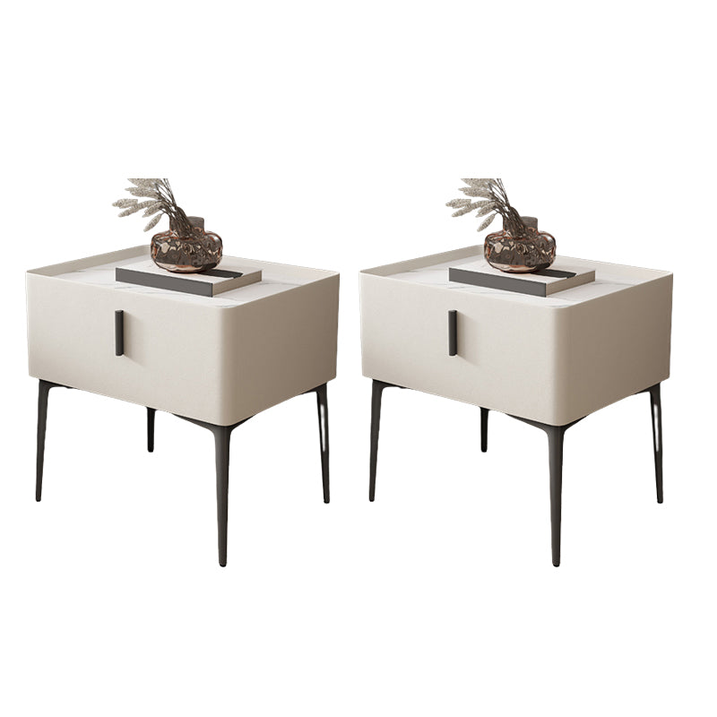 Modern Slate Nightstand Lower Shelf Bedside Cabinet with Drawer for Bedroom