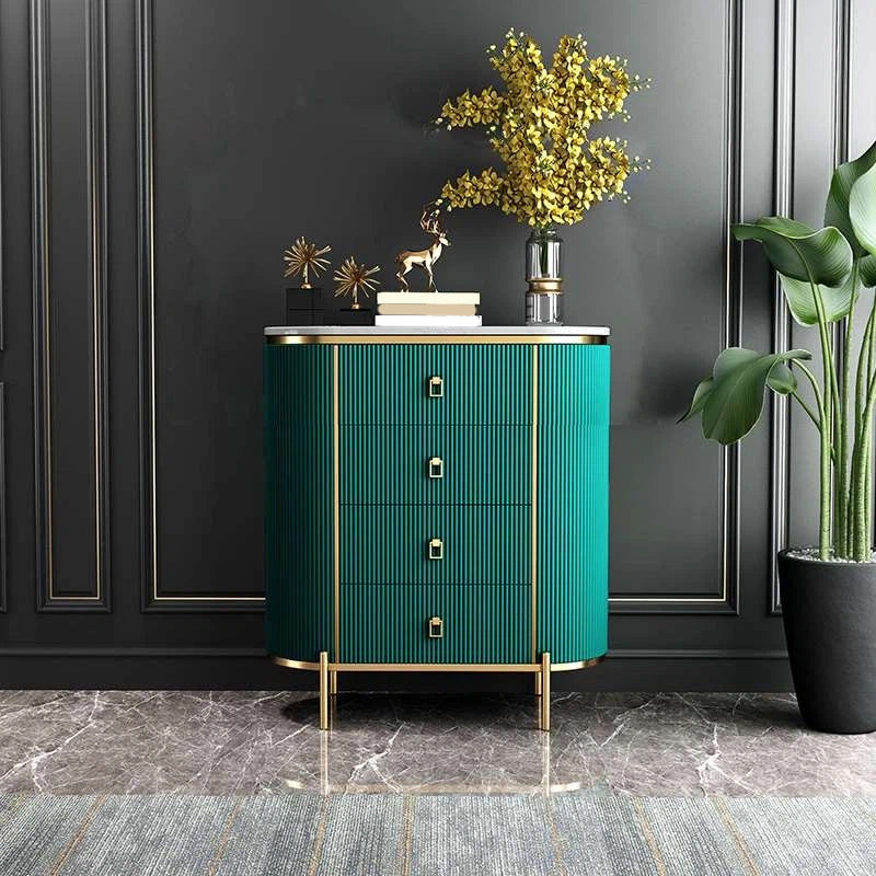 Glam Chest Bedroom Stone Vertical Storage Chest with Drawers