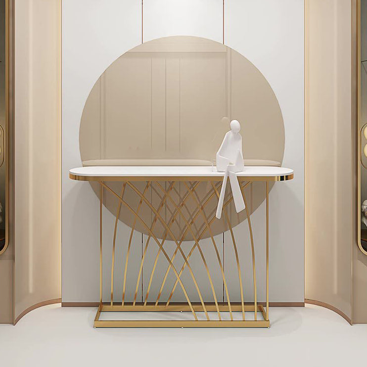 Glam Console Accent Table Antique Finish Oval Sofa Console Table