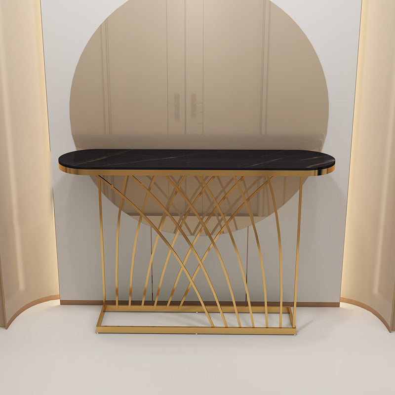 Glam Console Accent Table Antique Finish Oval Sofa Console Table