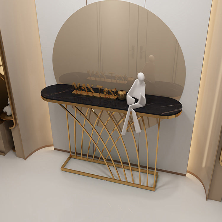 Glam Console Accent Table Antique Finish Oval Sofa Console Table