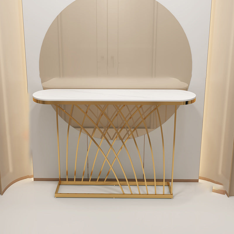 Glam Console Accent Table Antique Finish Oval Sofa Console Table