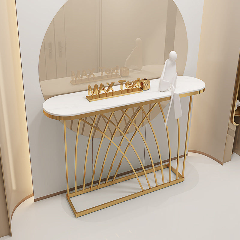 Glam Console Accent Table Antique Finish Oval Sofa Console Table