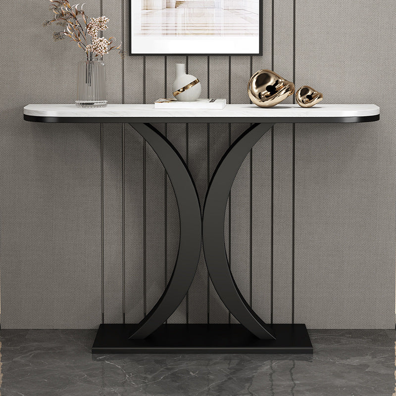 Marble Half Moon Console Table 31.5-inch Tall Accent Table with 1 Shelf